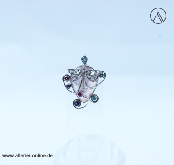 Edelstein Libelle Ketten Anhänger / Brosche | Sajen 925 Sterling Silber | Silberschmuck