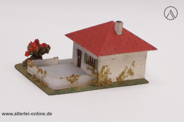 Altes VAU-PE Modell 1023 | Haus mit Terasse | Spur TT - H0 | 50er Jahre Holz-Pappe Modellhaus Fertigmodell