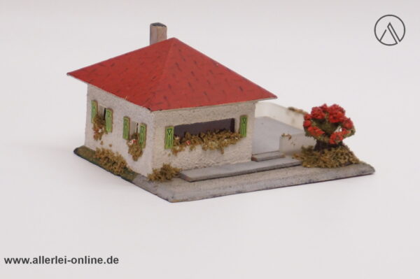Altes VAU-PE Modell 1023 | Haus mit Terasse | Spur TT - H0 | 50er Jahre Holz-Pappe Fertigmodell