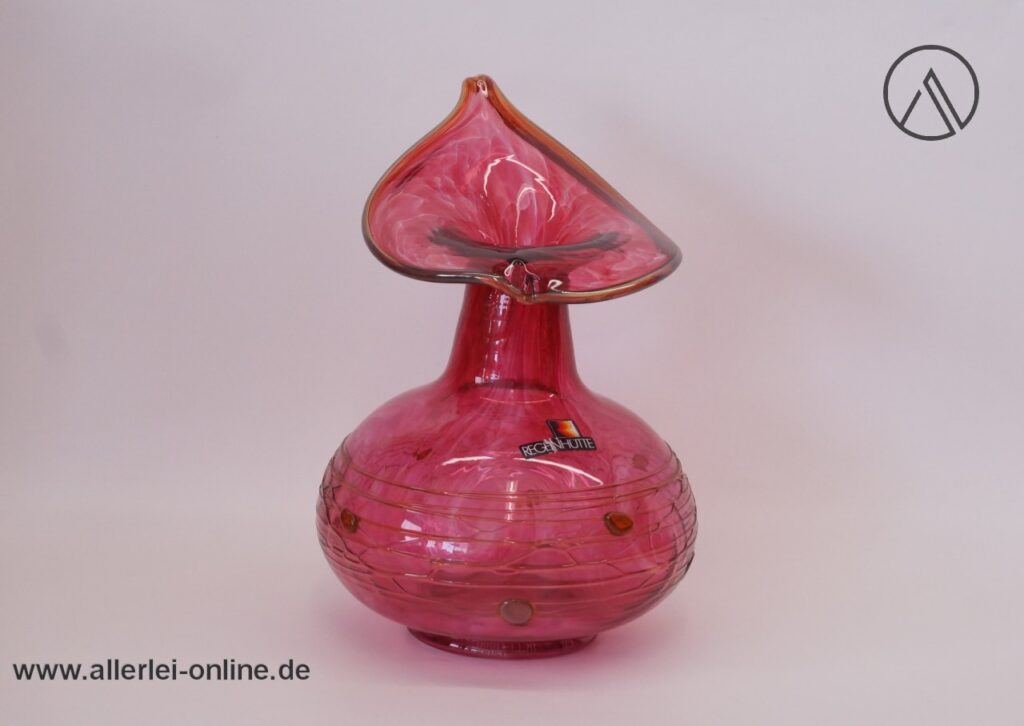 ALWE - Regenhütte Glas Vase | Blumenvase | Erwin Gaschler Unikat Signiert 1990 | Fadenaufschmelzungen Pur pur | 22cm