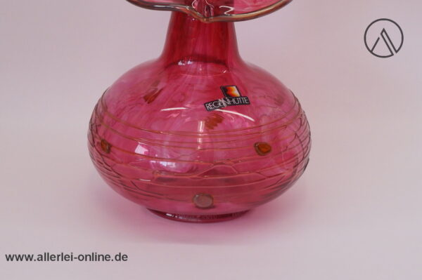 Herrliche ALWE - Regenhütte Glas Vase | Blumenvase | Erwin Gaschler Unikat Signiert 1990 | Fadenaufschmelzungen Pur pur | 22cm
