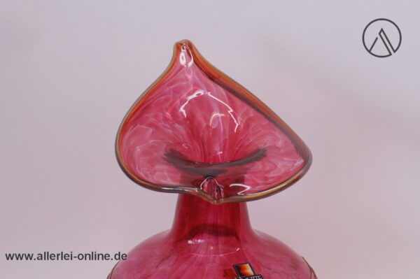 ALWE - Regenhütte Glas Vase | Blumenvase | Erwin Gaschler Unikat Signiert 1990 | Fadenaufschmelzungen Pur pur