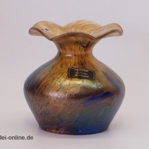 Austen Bodenmaisglas Bayrischer Wald | Glas Vase | Blumenvase | F. Austen Signiert | Gelb Blau Farbverschmelzungen | 12 cm