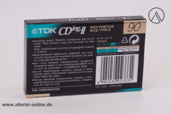 TDK CD ing-II | Audio Kassette | High Position | Music and Voice Leerkassette