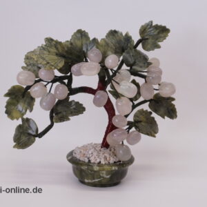 Jade Edelstein Bonsai Baum | Trauben Rosenquarz | Jadeblätter mit Früchte