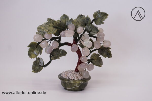 Jade Edelstein Bonsai Baum | Trauben Rosenquarz | Jadeblätter mit Früchte