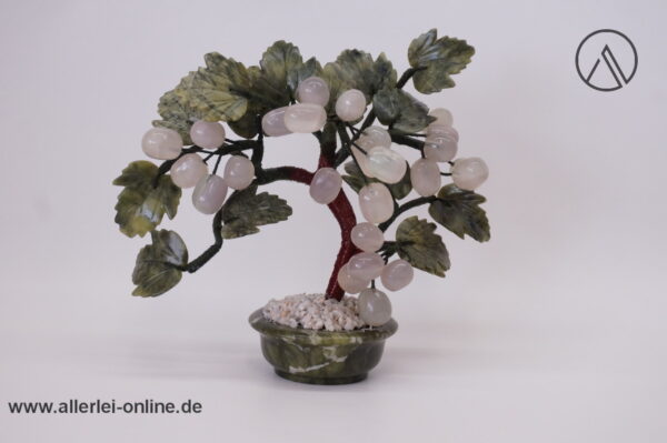 Jade Edelsteinbaum Bonsai Baum | Trauben Rosenquarz | Jadeblätter mit Früchte