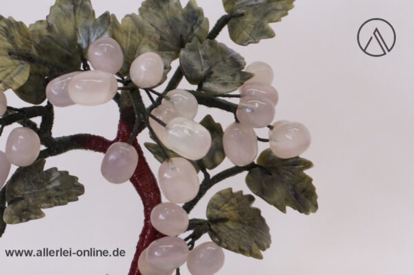 Jade Edelstein Bonsai Baum | Trauben Rosenquarz | Jadeblätter / Früchte