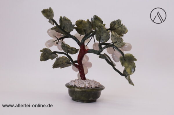 Herrlicher Jade Edelstein Bonsai Baum | Trauben Rosenquarz | Jadeblätter / Früchte