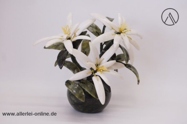 Jade Edelstein Bonsai | Blumen Bouquet | Jadeblätter mit Edelweißblüten