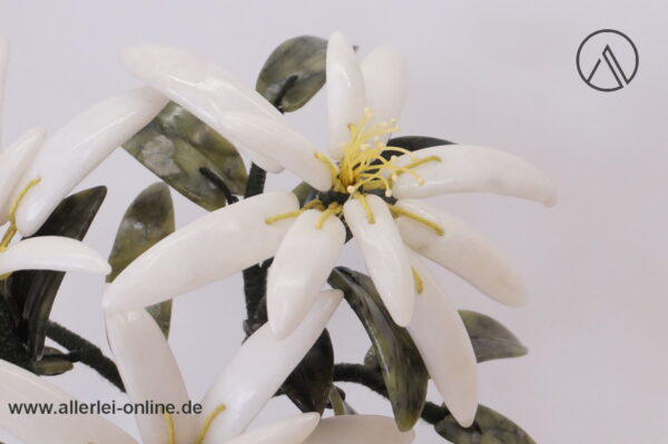 Herrlicher Jade Edelstein Bonsai | Blumen Bouquet | Jadeblätter mit Edelweißblüten
