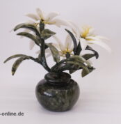 Herrlicher Jade Edelstein Bonsai | Blumen Bouquet | Jadeblätter mit Edelweißblüten hinten