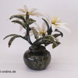 Herrlicher Jade Edelstein Bonsai | Blumen Bouquet | Jadeblätter mit Edelweißblüten hinten