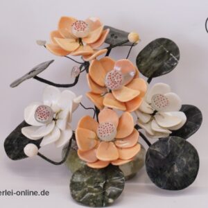 Jade Edelstein Bonsai | Blumen Bouquet | Jadeblätter mit Lotusblüten | weiß rosa