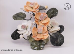 Jade Edelsteinbaum Bonsai | Blumen Bouquet | Jadeblätter mit Lotusblüten | weiß rosa