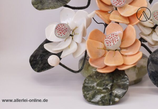 Herrlicher Jade Edelstein Bonsai | Blumen Bouquet | Jadeblätter Lotusblüten