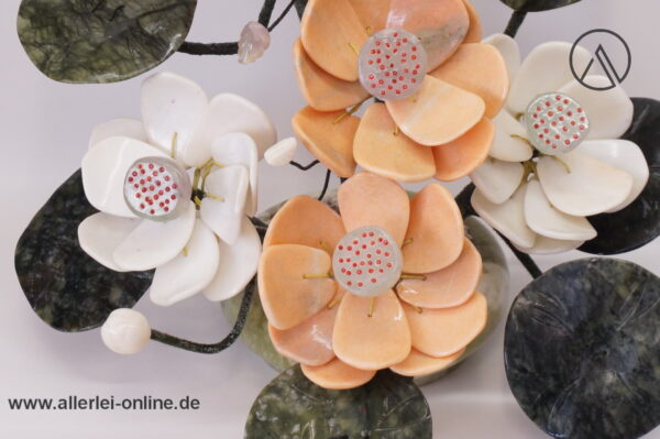 Herrlicher Jade Edelstein Bonsai | Blumen Bouquet | Jadeblätter mit Lotusblüten