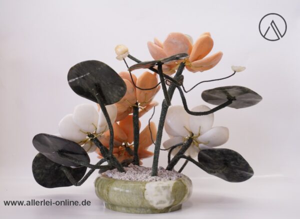 Jade Edelstein Bonsai | Blumen Bouquet | Jadeblätter mit Lotusblüten
