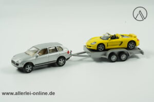 Schuco Modell | Porsche Cayenne mit Trailer & Porsche Carrera GT | 1/72 Metall-Edition