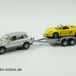 Schuco Modell | Porsche Cayenne mit Trailer & Porsche Carrera GT | 1/72 Metall-Edition