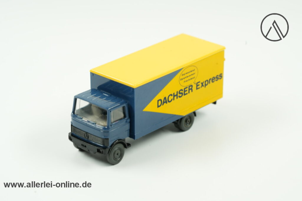 Vintage Wiking Modellautos | Mercedes 809 Koffer-LKW mit Hebebühne | Spedition DACHSER Express | H0 - 1:87