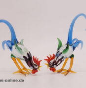 Buntes Glastier | Kampfhähne | Vintage Miniatur Glasfigur | Glaskunst Skulptur