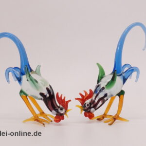Buntes Glastier | Kampfhähne | Vintage Miniatur Glasfigur | Glaskunst Skulptur