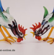 Buntes Glastier | Kampfhähne | Vintage Miniatur Glasfigur | Glaskunst