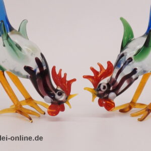 Buntes Glastier | Kampfhähne | Vintage Miniatur Glasfigur | Glaskunst