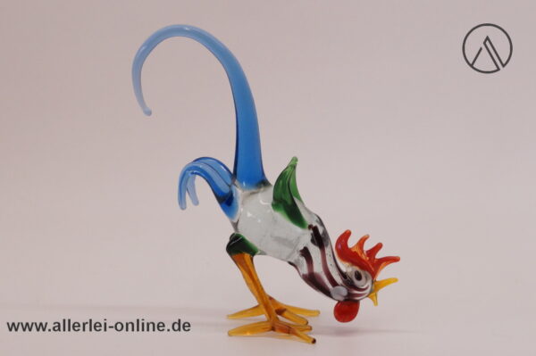 Buntes Glastier | Kampfhähne | Vintage Miniatur Glasfigur | Glaskunst