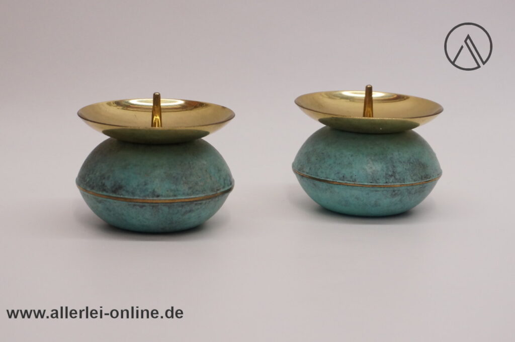 Kerzenständer Kerzenhalter Paar | Messing patiniert Design | 1950-60er Jahre | Klassiker midcentury Vintage