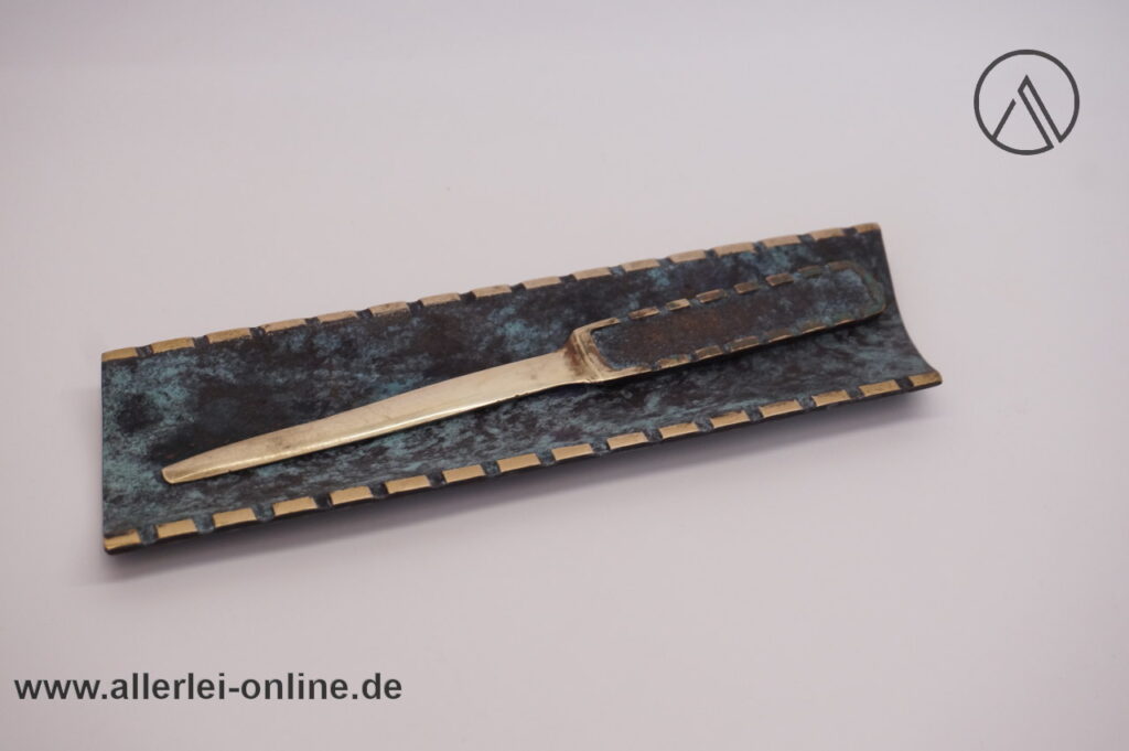 Schreibtisch Stift Ablage Brieföffner Set | Messing bronziert grün | 1950-60er Jahre | Klassiker midcentury Vintage