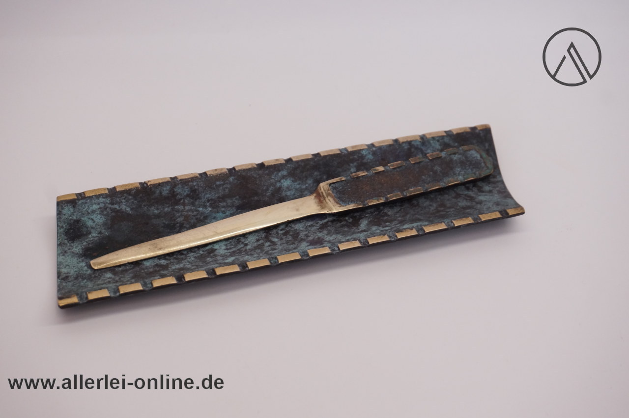 Schreibtisch Stift Ablage Brieföffner Set | Messing bronziert grün | 1950-60er Jahre | Klassiker midcentury Vintage Schreibtisch Stift Ablage Brieföffner Set | Messing bronziert grün | 1950-60er Jahre | Klassiker midcentury Vintage