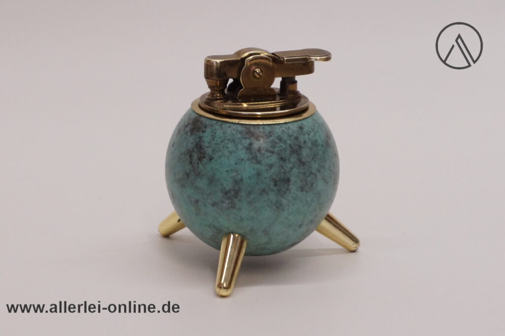 Tischfeuerzeug | Dreibein Benzinfeuerzeug | Kugel Sputnik Design | Vintage 50-60er Jahre