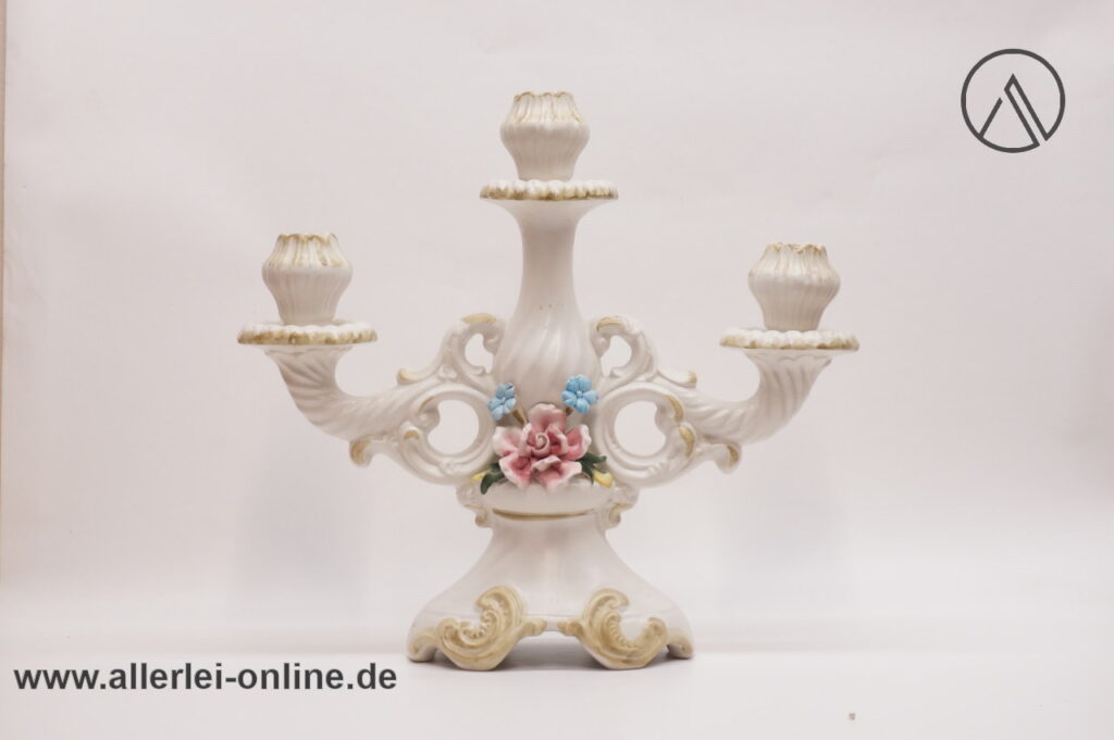Capodimonte ,Italien Kerzenhalter | Kerzenleuchter mit Rosen im Barockstil