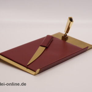 Vintage Schreibtischablage / Stiftablage mit Brieföffner | Vintage Messing/Leder Garnitur