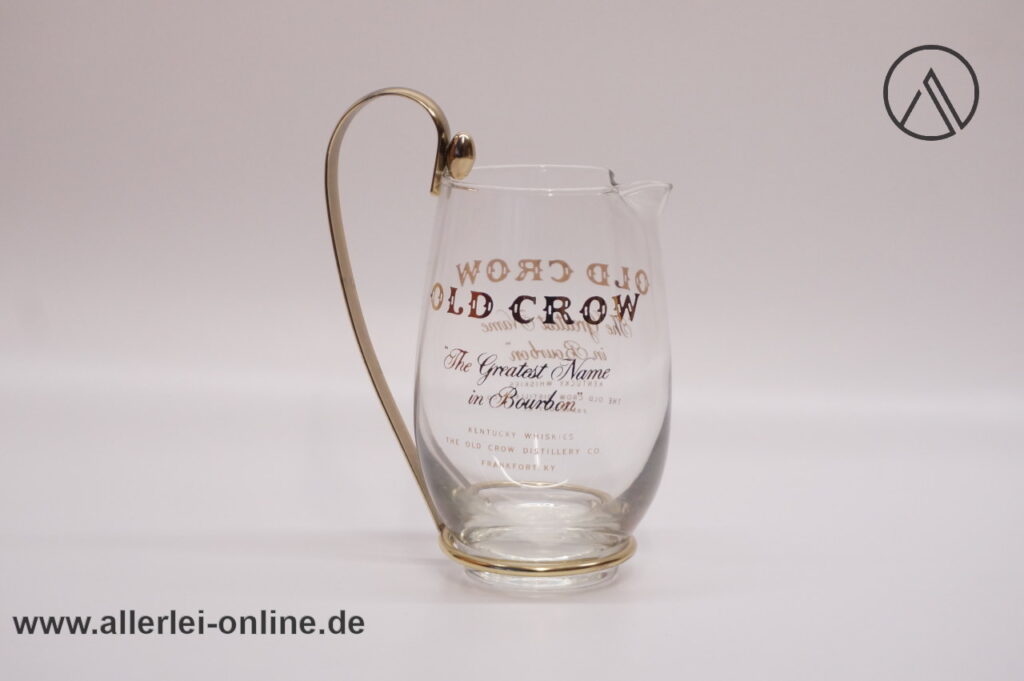 OLD CROW Kentucky Bourbon Whiskey Glaskrug | Vintage Glas Krug Karaffe mit Metall Montur