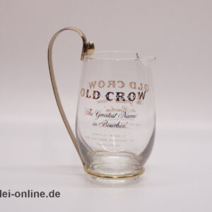 OLD CROW Kentucky Bourbon Whiskey Glaskrug | Vintage Glas Krug Karaffe mit Metall Montur