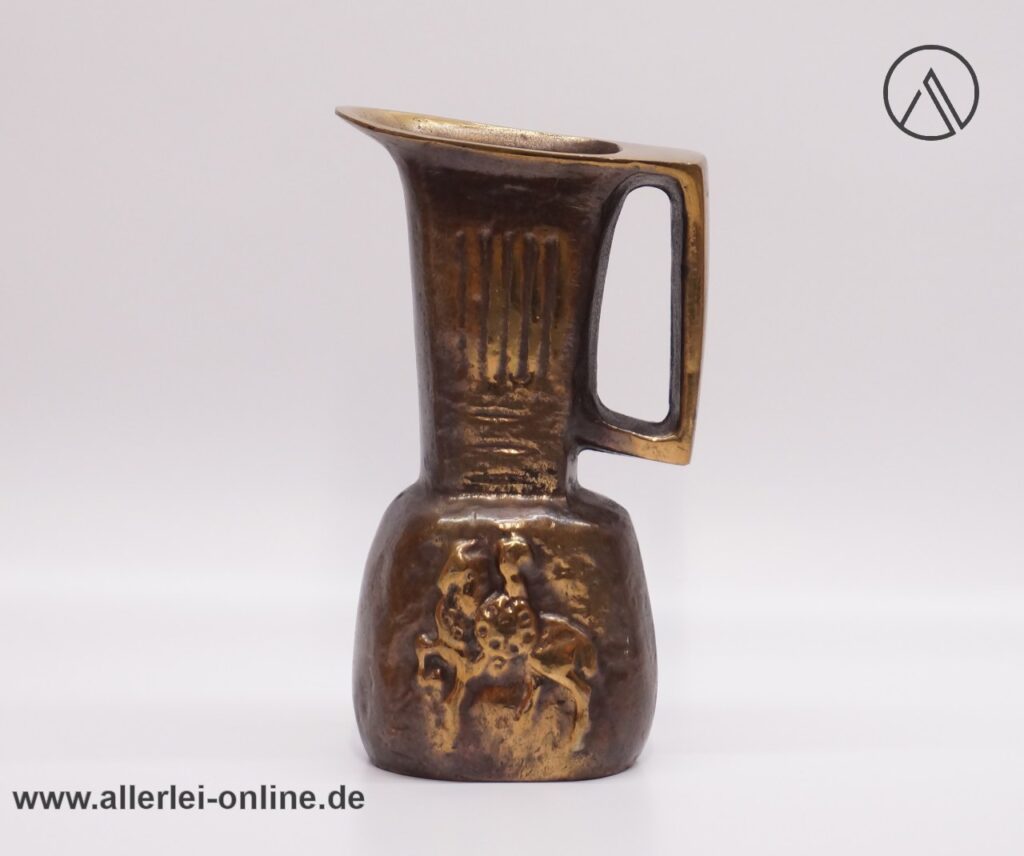 Horst Dalbeck Bronze Relief-Krug | Vintage 2,5 Kg Massiv Bronze Henkelvase | 21 cm