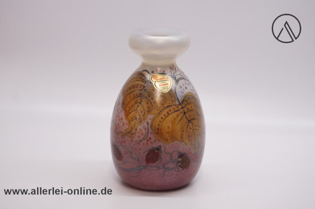 Joska Waldglashütte Bodenmais Glas Vase | Blumenvase | Handbemalt mit Libelle und Blattwerk | 17,5 cm