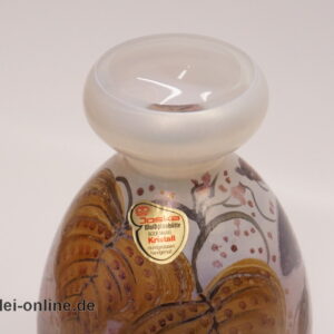 Vintage Joska Waldglashütte Bodenmais Glas Vase | Blumenvase | Handbemalt mit Libelle und Blattwerk | 17,5 cm