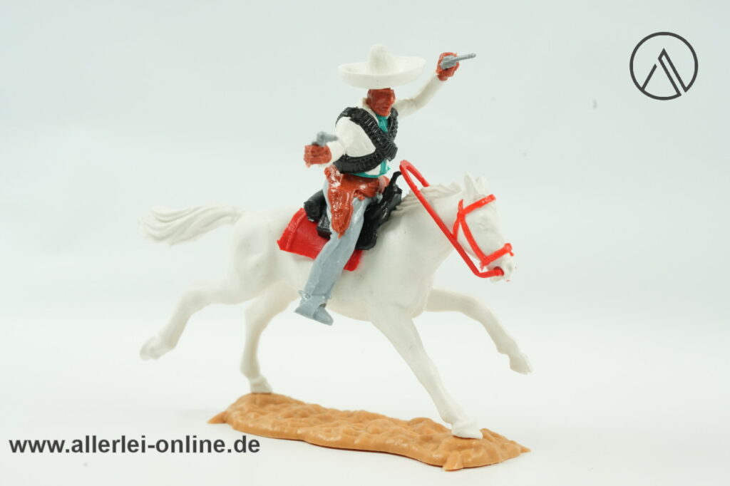 Timpo Toys Mexikaner | Bandit mit Pferd | Rote Zügel / Zaumzeug | Vintage Timpo Toys Ltd. Steckfigur