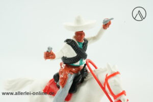 Timpo Toys Mexikaner | Bandit zu Pferd | Rote Zügel / Zaumzeug | Vintage Timpo Toys Steckfigur