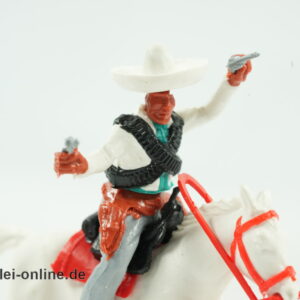 Timpo Toys Mexikaner | Bandit zu Pferd | Rote Zügel / Zaumzeug | Vintage Timpo Toys Steckfigur