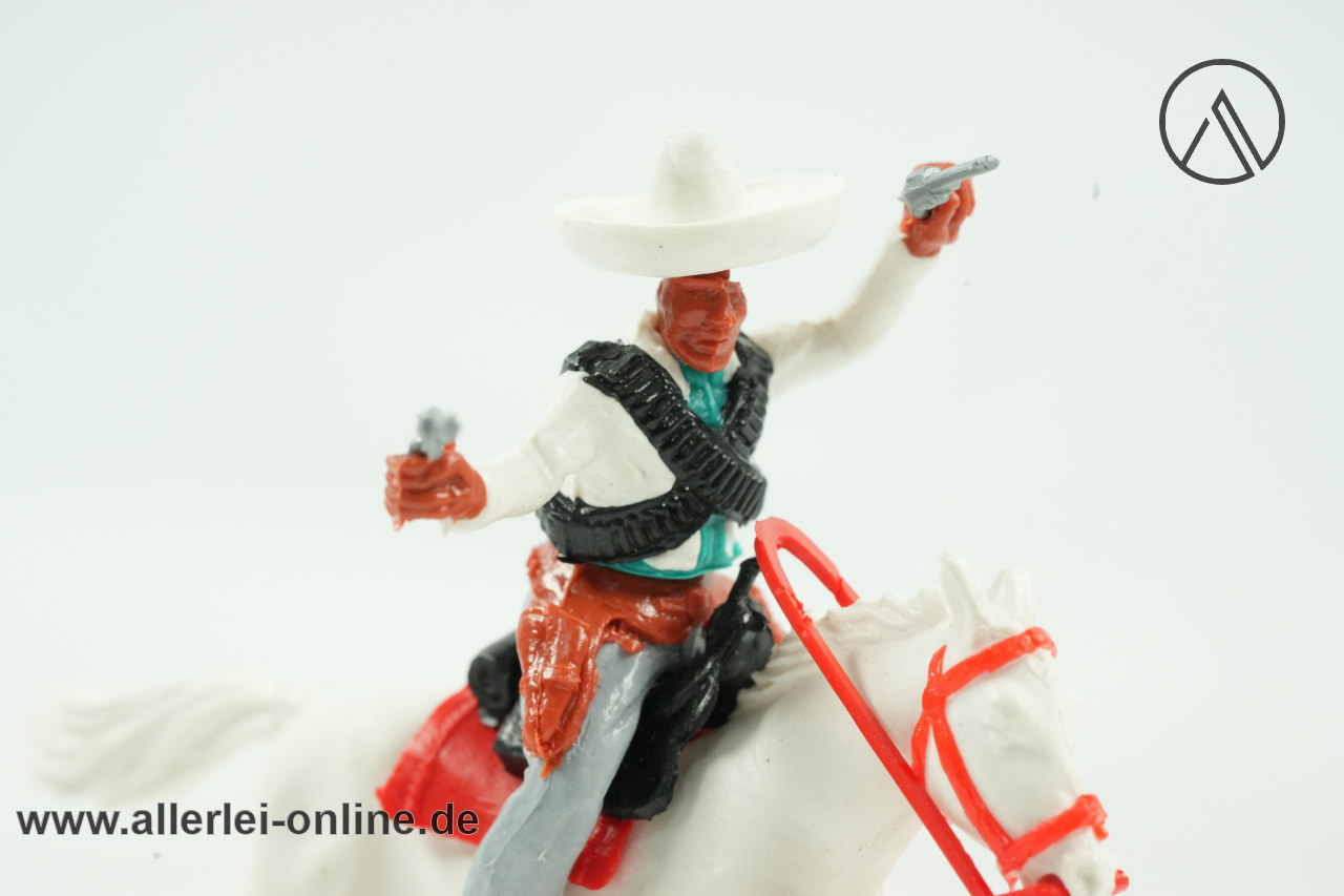 Timpo Toys Mexikaner | Bandit zu Pferd | Rote Zügel / Zaumzeug | Vintage Timpo Toys Steckfigur Timpo Toys Mexikaner | Bandit zu Pferd | Rote Zügel / Zaumzeug | Vintage Timpo Toys Steckfigur
