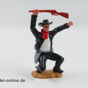 Timpo Toys | Cowboy hockend mit Gewehr | schwarz | Vintage Timpo Toys Steckfigur