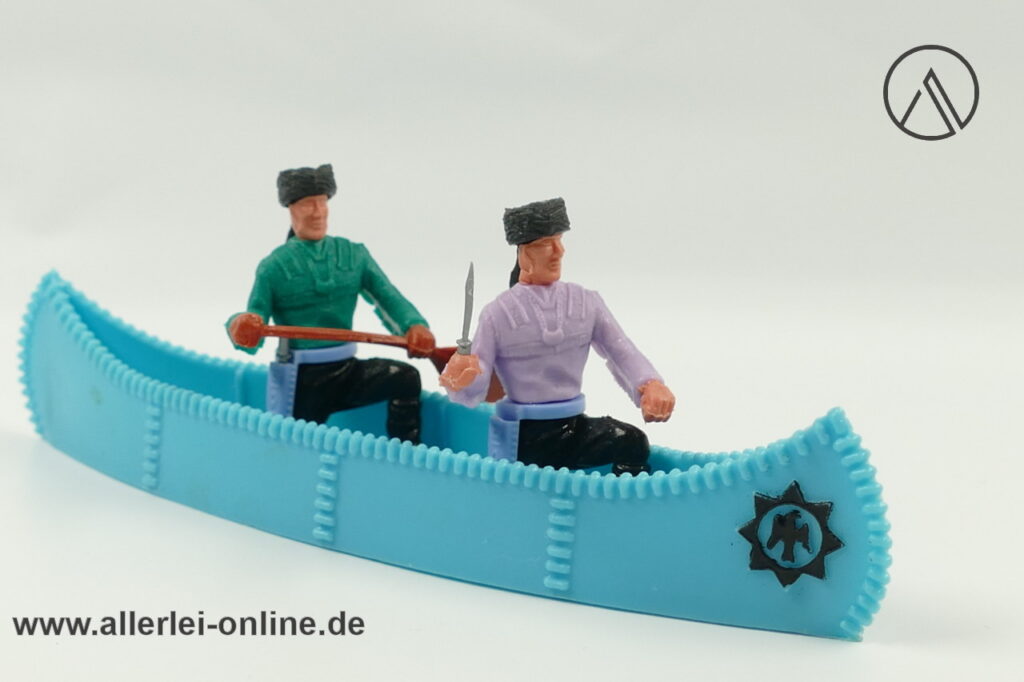 Timpo Toys | Kanu tnürkis mit 2 Trapper| Vintage Timpo Toys Steckfigur