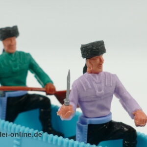 Timpo Toys | Kanu tnürkis mit 2 Trapper| Vintage Timpo Toys Steckfigur nah