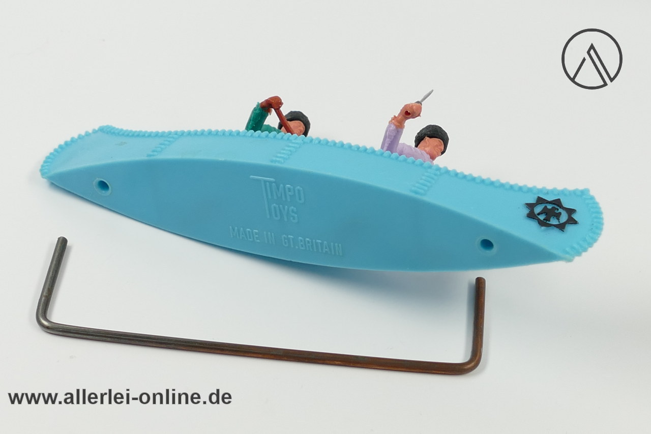 Timpo Toys | Kanu tnürkis mit 2 Trapper| Vintage Timpo Toys Steckfigur mit Stange unten Timpo Toys | Kanu tnürkis mit 2 Trapper| Vintage Timpo Toys Steckfigur mit Stange unten