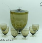 Rauchglas Bowle-Service mit 6 Rauchglas-Kelchgläsern und Kelle aus Glas | 50-60er Jahre Zwiesel Glas | Heinrich Löffelhardt Design